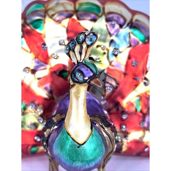 Peacock Christmas Ornament Multicolor Bird Hand Blown Glass 4" Wide Vintage - Picture 7 of 7